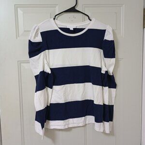 Charter Club Womens Blue & White Striped Long Sleeve Top Size L